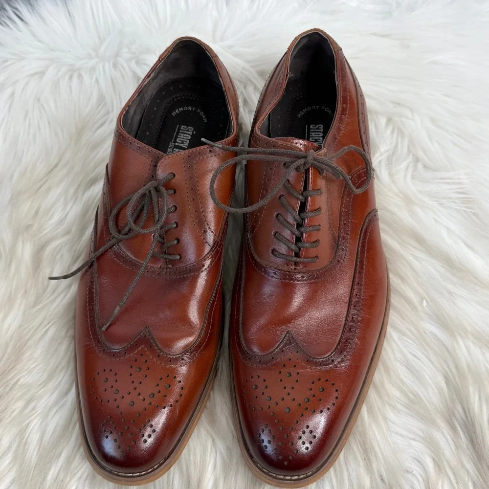 Stacy Adams Mens Cognac Brown Leather Wingtip Oxford Dress Shoes Memory Foam